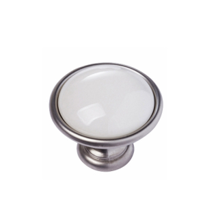 BM 24316P0402A.31 Ручка-кнопка New deco 40мм, матовый никель с керамикой кремового цвета