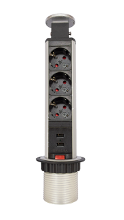 Блок розеток 105S 3 секции механ. диам 60 + 2 USB серый + черный
