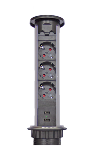 Блок розеток 105W 3 секции механический диам 60 + 2 USB влагозащита черный