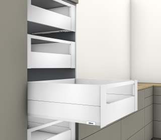 MERIVOBOX L450 внутренний ящик, высота E, BOXCAP с  релингом, белый шелк матовый