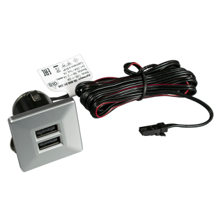 06.800.01.326 Ист. пит. со встр. USB, серебристый, квадр. 2xUSB max. 3,4A, пров. 2м