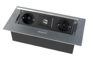 11.106.05.012 Блок розеток выдв. горизонт.2 розетки EURO 2USB max2.1A .250В,max2700Вт, серебрис.
