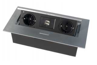 11.106.05.012 Блок розеток выдвижной горизонт.2 розетки EURO 2USB max2.1A .250В,max2700Вт, серебрис.