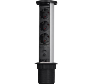 Блок розеток 105W 3 секции механический диам 60 + 2 USB влагозащита черный