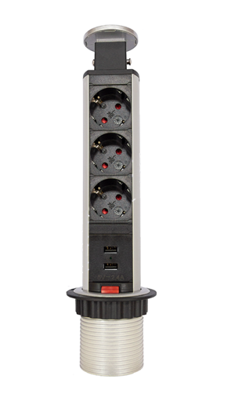 Блок розеток 105S 3 секции механ. диам 60 + 2 USB серый + черный