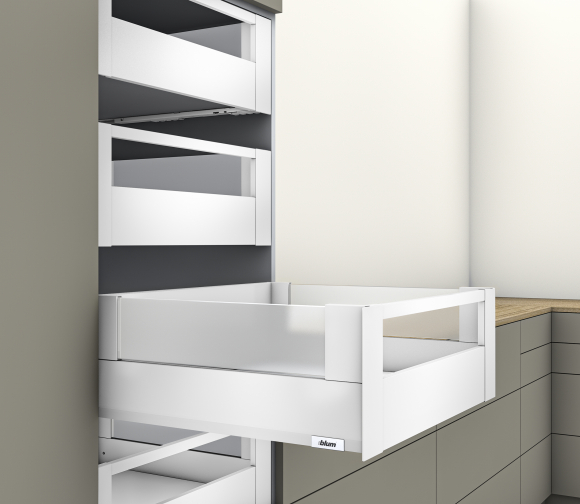 MERIVOBOX L450 внутренний ящик, высота E, BOXCOVER с  релингом, белый шелк матовый