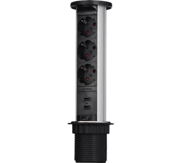 Блок розеток 105W 3 секции механический диам 60 + 2 USB влагозащита черный