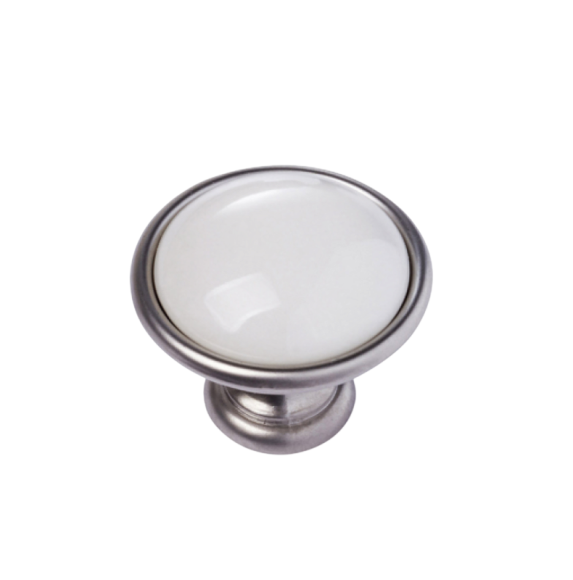 BM 24316P0402A.31 Ручка-кнопка New deco 40мм, матовый никель с керамикой кремового цвета